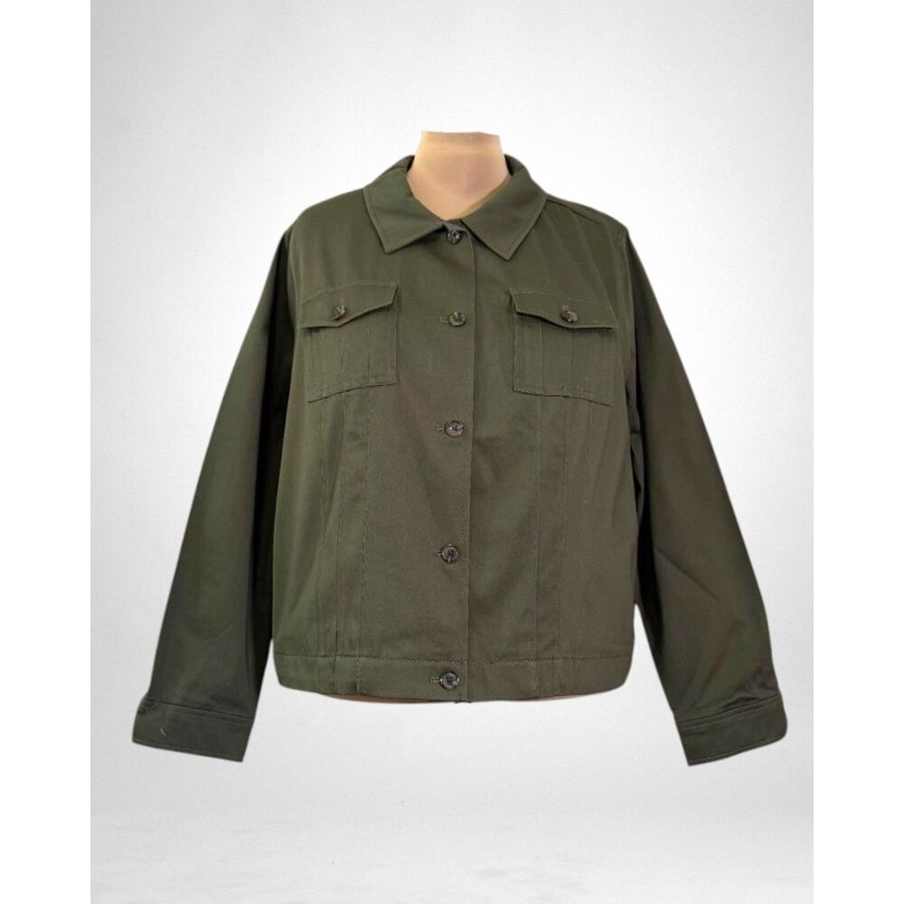 Attitudes by Renee Cotton Stretch Sateen Olive Green Jacket, NEW! Size 2X